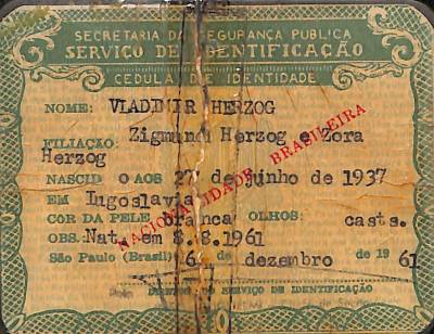 Cédula de identidade de Vladimir Herzog, 1961