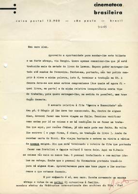 Carta de Vladimir Herzog para Alex Viany, 5 jan. 1965