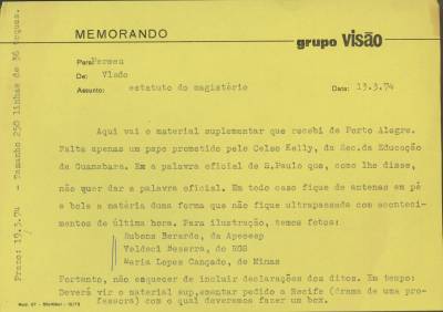 Carta de Vladimir Herzog para Perseu Abramo, 13 mar. 1974