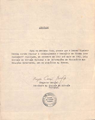 Atestado de conclusão do Seminário Arne Sucksdorff, 1963